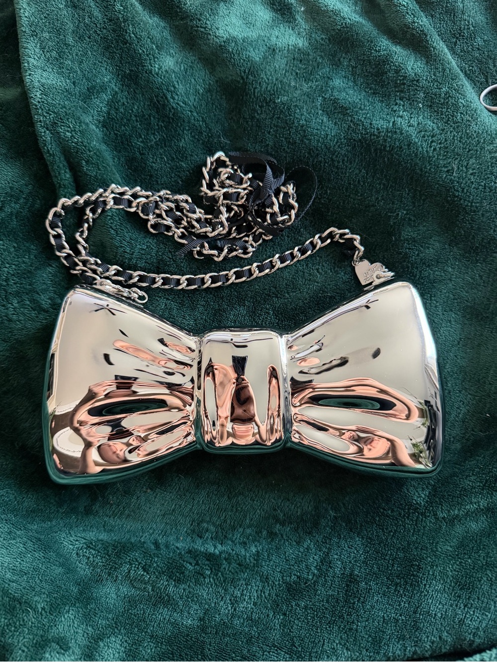 Betsey Johnson Metal Silver Bow Clutch